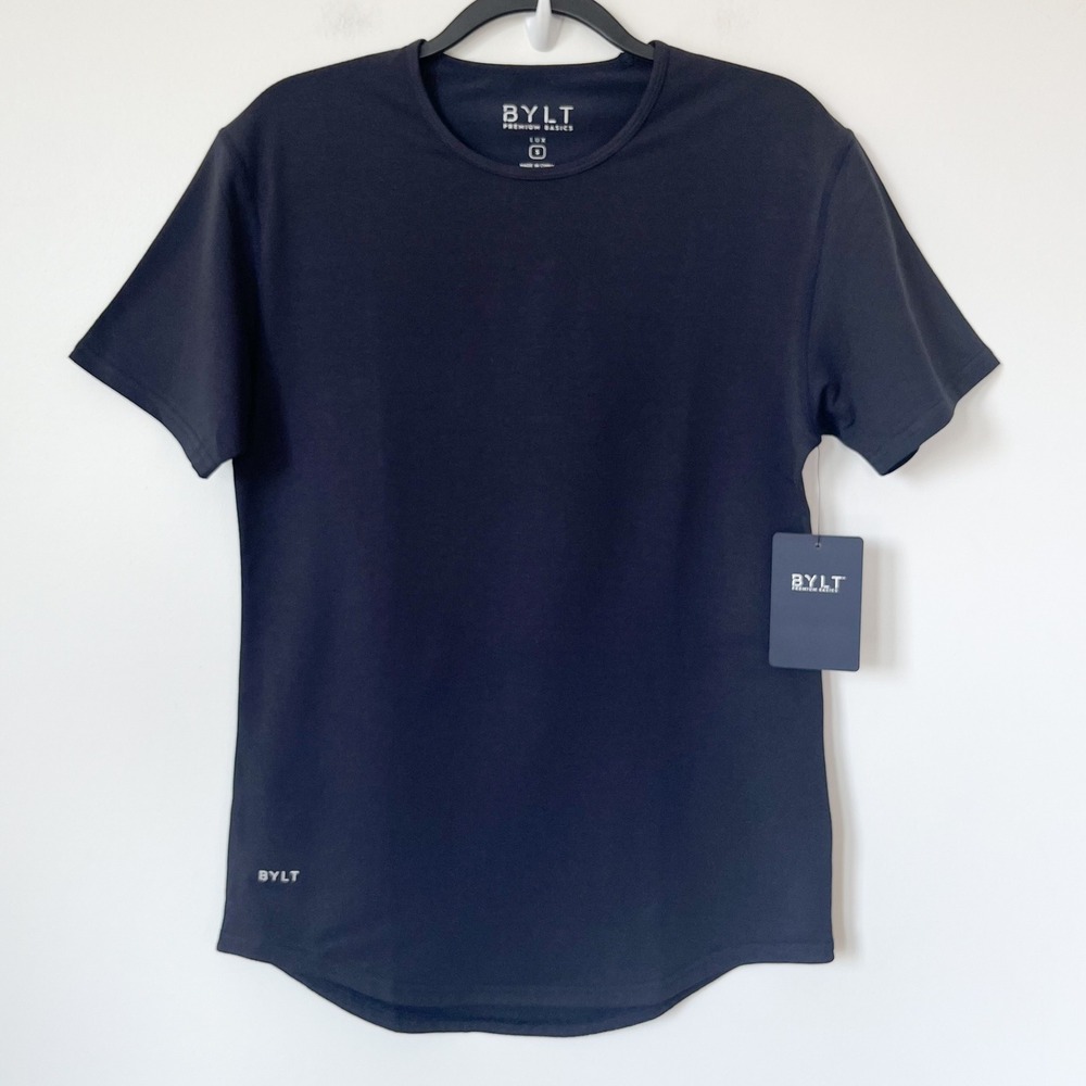 NEW BYLT Basics Short Sleeve Drop Cut Lux T-Shirt Navy Blue Mens Small